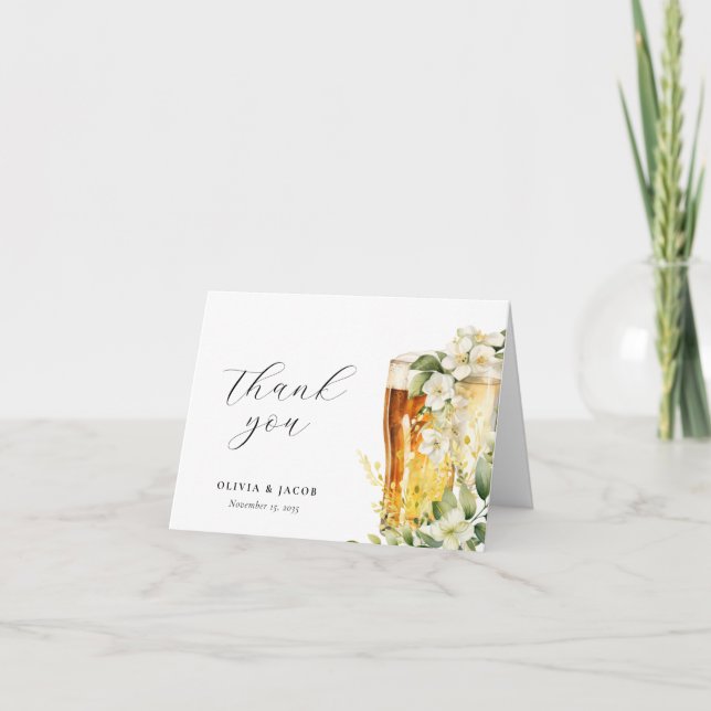 Bubbles and Brews Couples Shower Letterpress Thank You Card (Front)