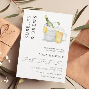 Bubbles and Brews Couples Shower Modern Minimalist Invitation