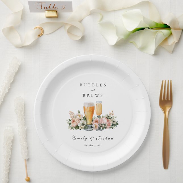 Bubbles and Brews Couples Shower Paper Plates (Wedding)