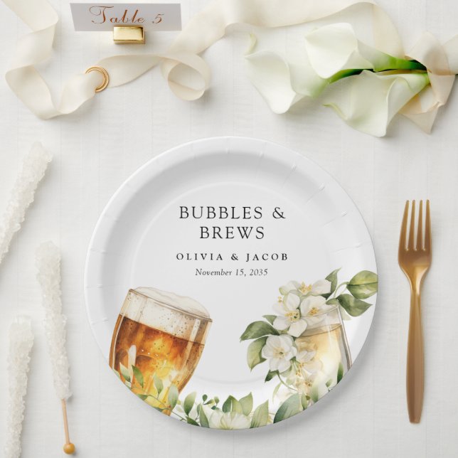 Bubbles and Brews Couples Shower Paper Plates (Wedding)