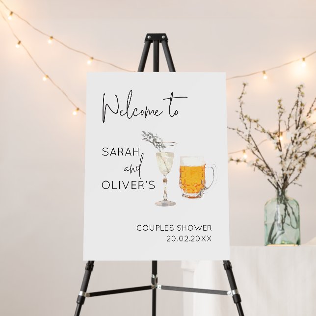 Bubbles and Brews Couples Shower Welcome Sign (In Situ (Stand))