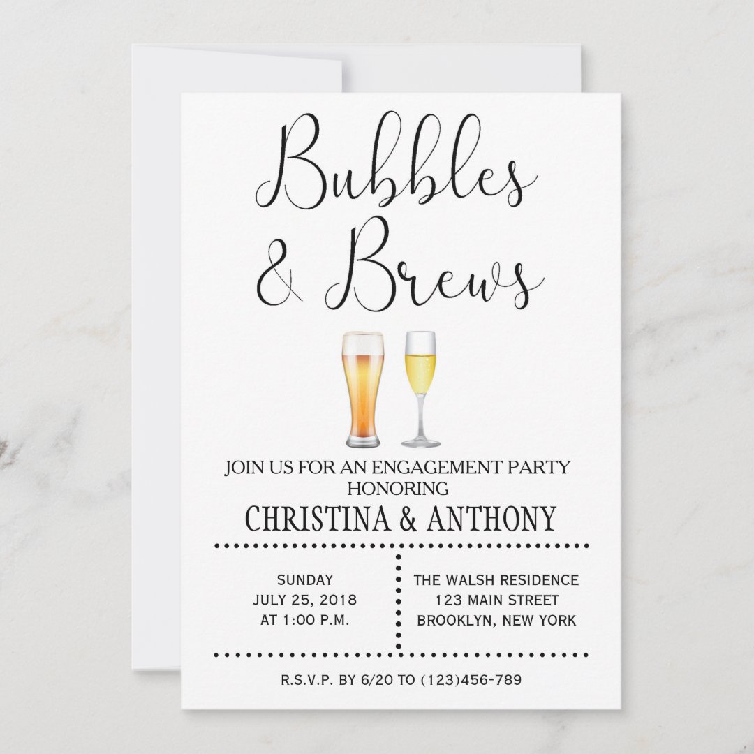 Bubbles and Brews Engagement Party Invitation Zazzle