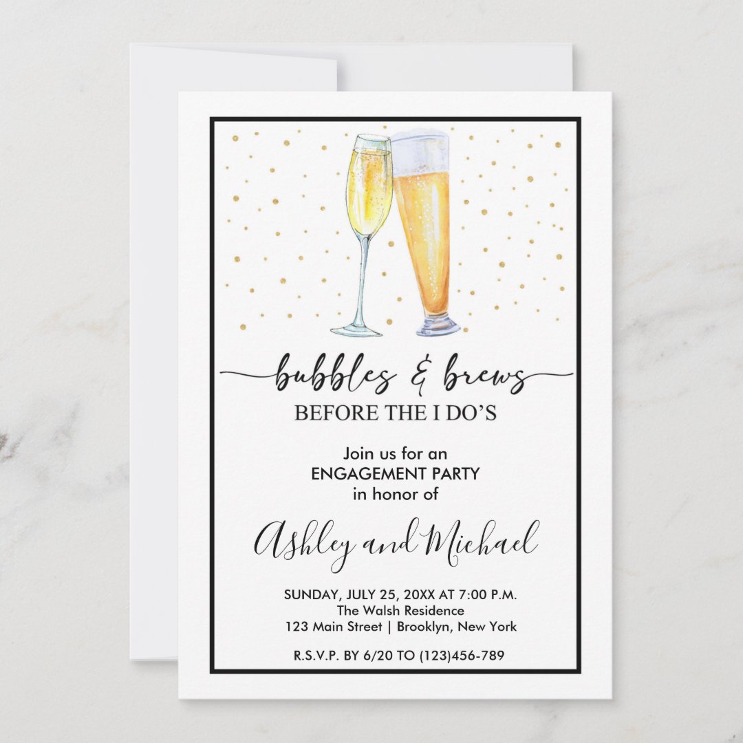 Bubbles and Brews Engagement Party Invitation | Zazzle