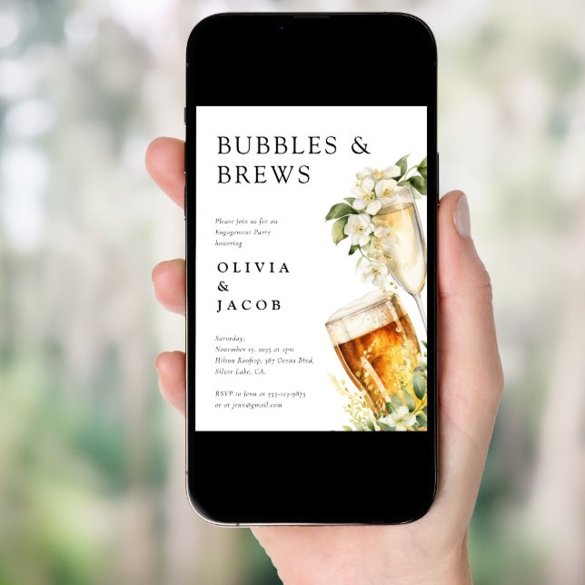 Bubbles and Brews Engagement Party Invitation (Front Digital)