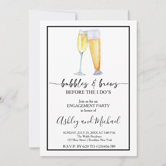 Bubbles and Brews Engagement Party Invitation (Front)