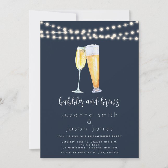 Bubbles and Brews Engagement Party Invitation (Front)