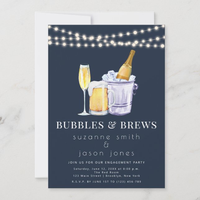 Bubbles and Brews Engagement Party Invitation (Front)