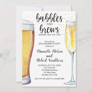Bubbles And Brews Engagement Party Invitation by PurplePaperInvites at Zazzle