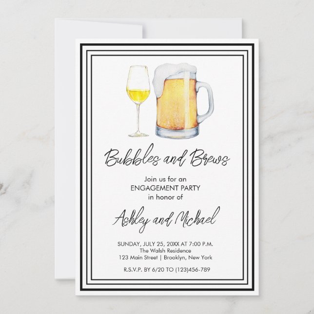 Bubbles and Brews Engagement Party Invitation (Front)