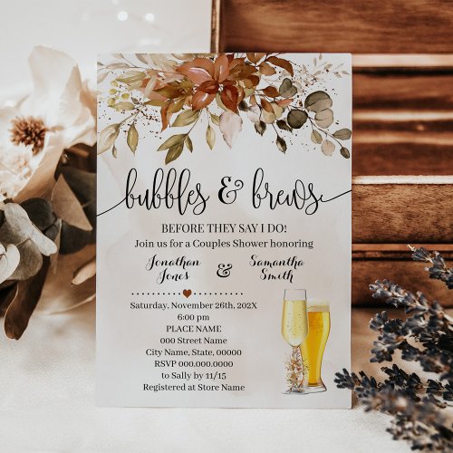 Bubbles and Brews Fall Autumn Wedding Shower Invitation