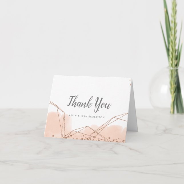 Bubbles and Brews Rose Gold Glitter Thank You Note Card (Front)