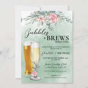 Bubbles and Brews Sage Green Shower Invitation