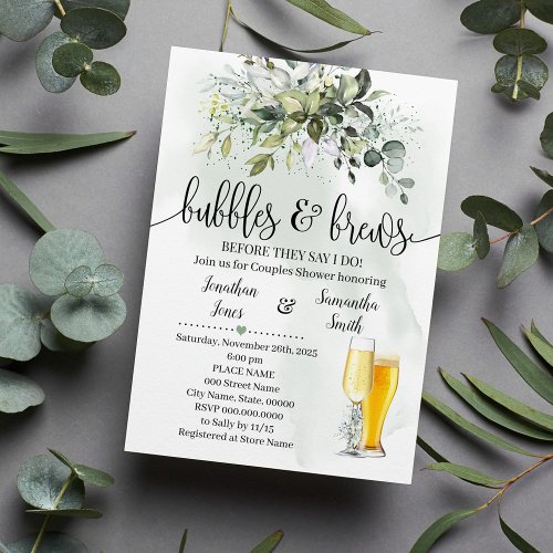 Bubbles and Brews shower Eucalyptus greenery Invitation