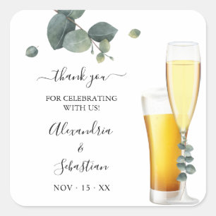 Bubbles and Brews Thank You Eucalyptus Wedding Square Sticker