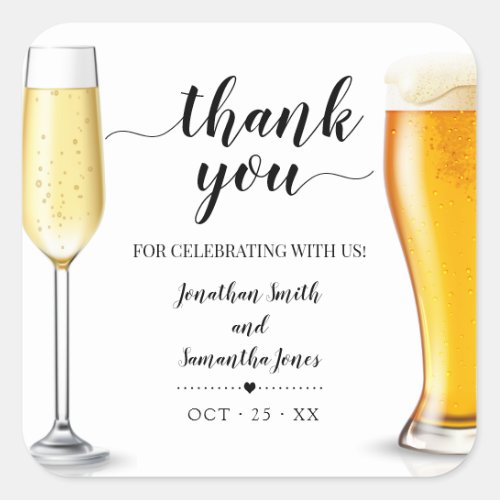 Bubbles and brews Thank you minimalist wedding Square Sticker