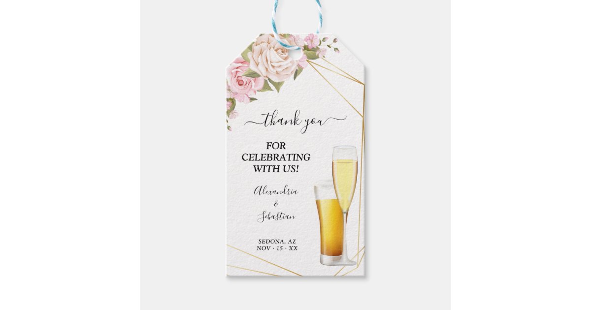 Bubbles and Brews Thank You Roses Wedding Gif Gift Tags Zazzle