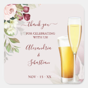 Bubbles and Brews Thank You Roses Wedding  Square  Sticker