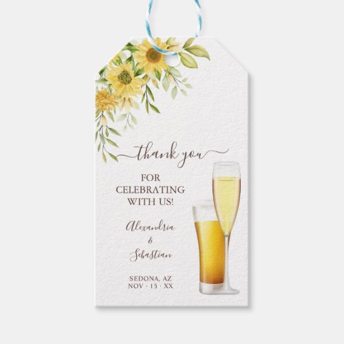 Bubbles and Brews Thank You Sunflower Wedding Gift Tags