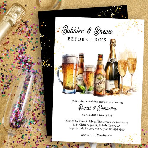 Bubbles and Brews Wedding Shower Engagement Party Invitation