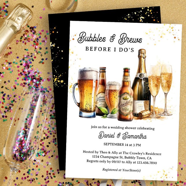 Bubbles and Brews Wedding Shower Engagement Party Invitation (Bubbles & Brews before I Do Wedding Shower Invitation)