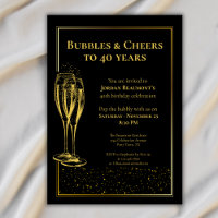 Bubbles and Cheers Black Gold 40th Birthday Party