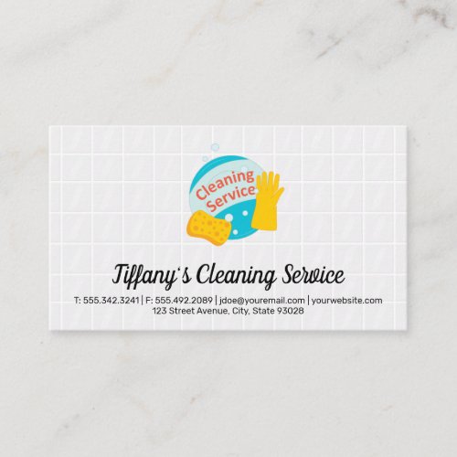 Bubbles and Cleaning Gloves  Bathroom Tiles Business Card