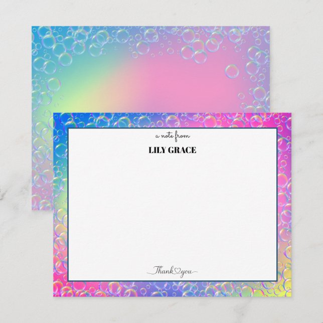 Bubbles and Iridescence Thank You Note Card (Front/Back)