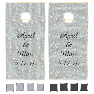 Bubbles and Pearls Silver Blue Cornhole Toss Games