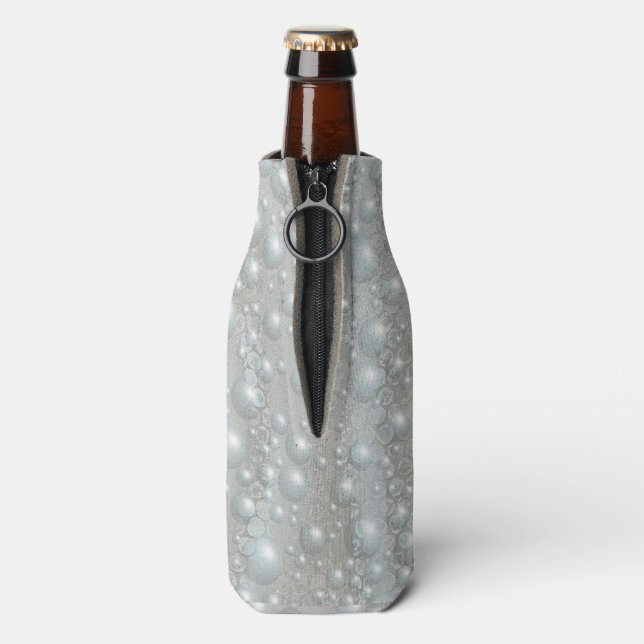 Bubbles and Pearls Silver Blue White Bottle Cooler (Bottle Back)