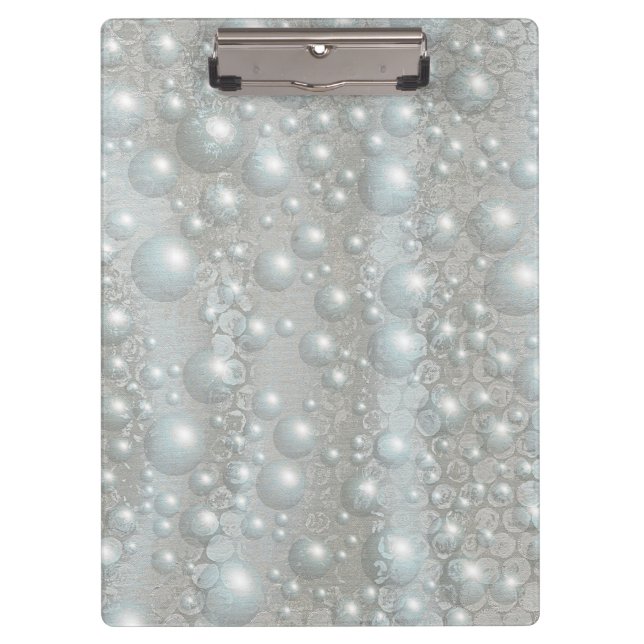 Bubbles and Pearls Silver Blue White Clipboard (Front)