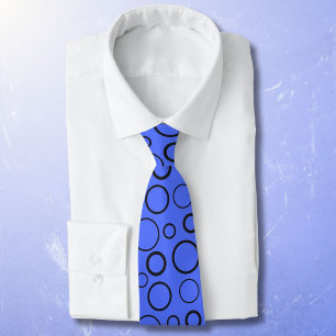 Bubbles and rings, black circles on blue neck tie
