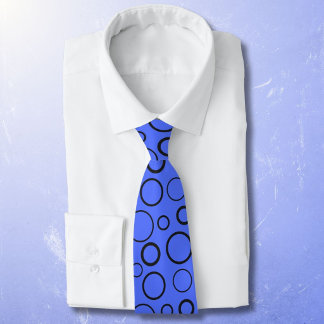 Bubbles and rings, black circles on blue neck tie