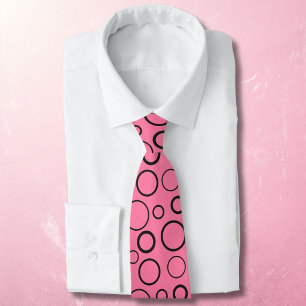 Bubbles and rings, black circles on pink neck tie