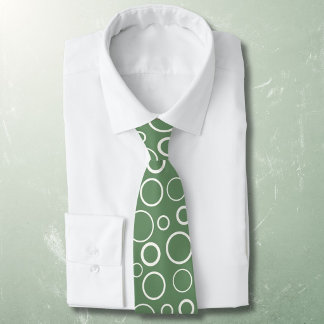 Bubbles and rings, white circles on green neck tie
