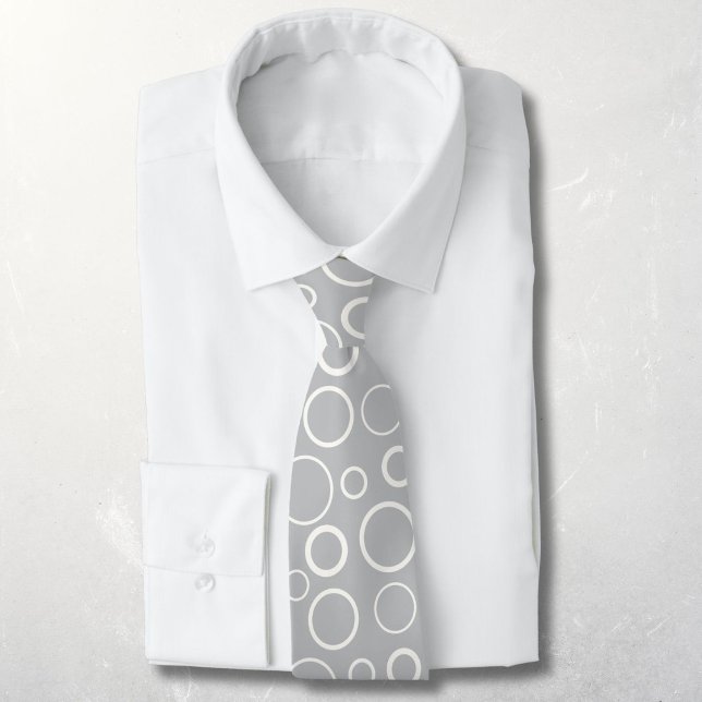 Bubbles and rings, white circles on grey neck tie (Creator Uploaded)
