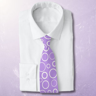 Bubbles and rings, white circles on lavender neck tie
