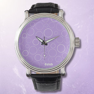 Bubbles and rings, white circles on lavender watch