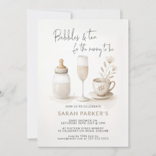 Bubbles and tea for the mommy to be baby shower invitation