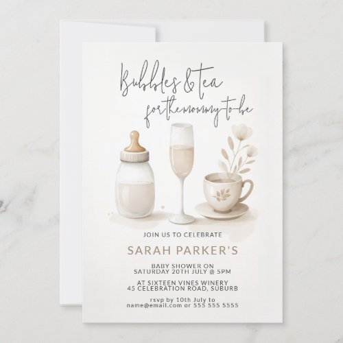 Bubbles and Tea for the Mommy to be Baby Shower Invitation