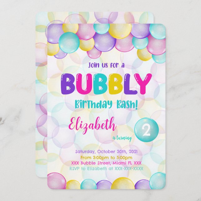 Bubbles Birthday Invitation (Front/Back)