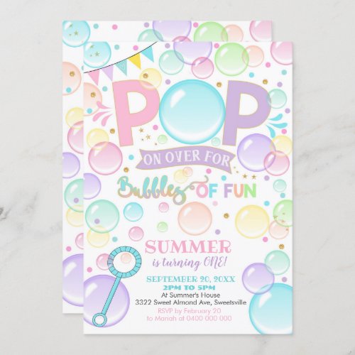 Bubbles Birthday Invitation Bubbles of Fun 1st