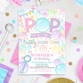 Bubbles Birthday Invitation Pop Birthday