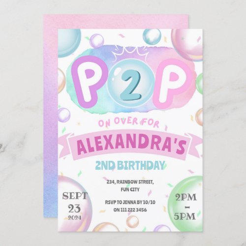 Bubbles Birthday Pop On Over Girl 1st 2nd 3rd 4th  Invitation