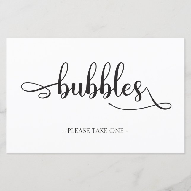 "Bubbles" Black White Minimalist Wedding Sign (Front)