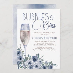 Bubbles Bliss Champagne Blue Bridal Shower  Invitation