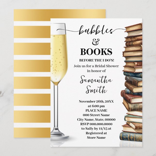 Bubbles & Books Before I Do Bridal Shower Invitation (Front/Back)