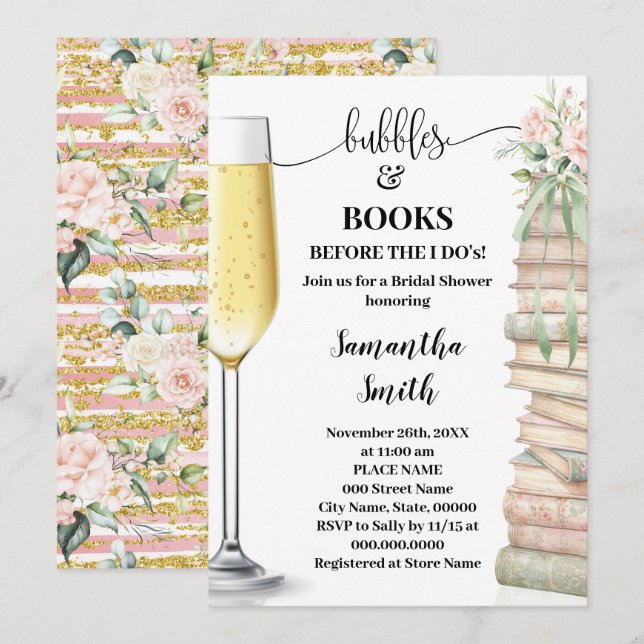 Bubbles & Books before I do Bridal Shower  Invitation (Front/Back)