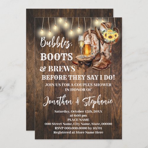 Bubbles Boots  Brew Before I do Sunflower Western Invitation