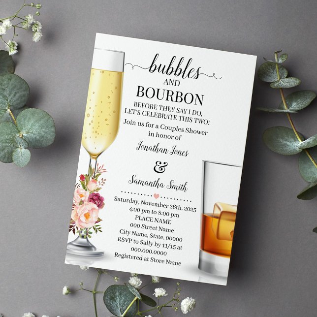 Bubbles & Bourbon before I do wedding shower pink  Invitation (Creator Uploaded)