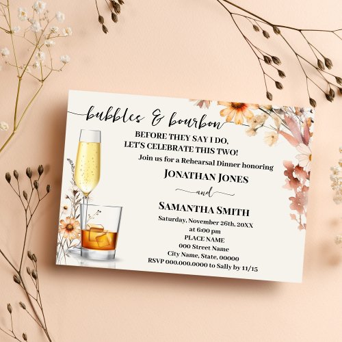 Bubbles  Bourbon Couples Shower Fall Wildflowers Invitation